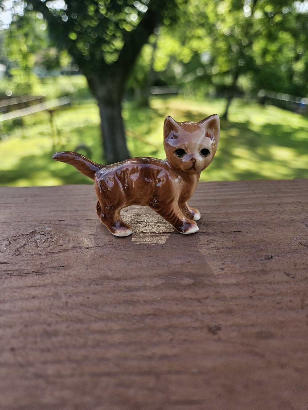 Vintage Brown Ceramic Cat Figurine 2.5"